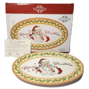Fitz &  Floyd Merry Christmas Vintage Santa Tray Plate Dish Ceramic 2008 Holiday
